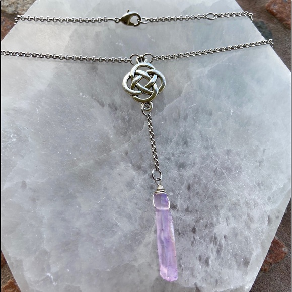 Lariat Y necklace celtic knot purple aura crystal - Picture 5 of 12